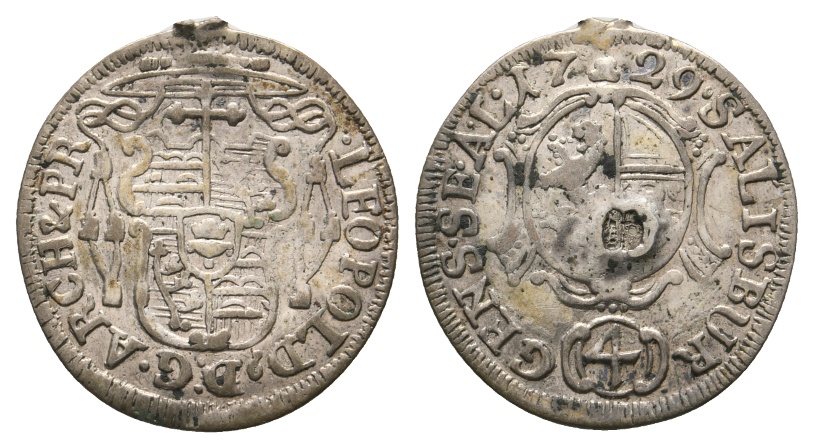 Ausland; Österreich; Salzburg; Kleinmünzen 1729 , Henkelspur, Löt-Spur   