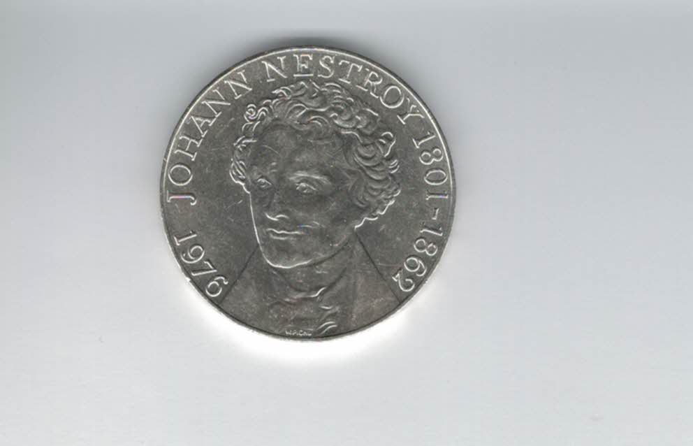  100 Schilling 1976 Johann Nestroy 15,36g fein Ag Österreich Spittalgold9800 (01914/13)   