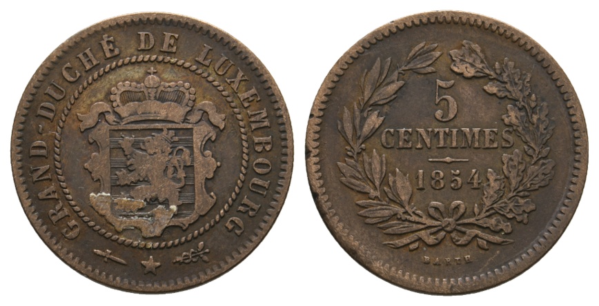  Ausland; Luxemburg; 5 centimes 1854   