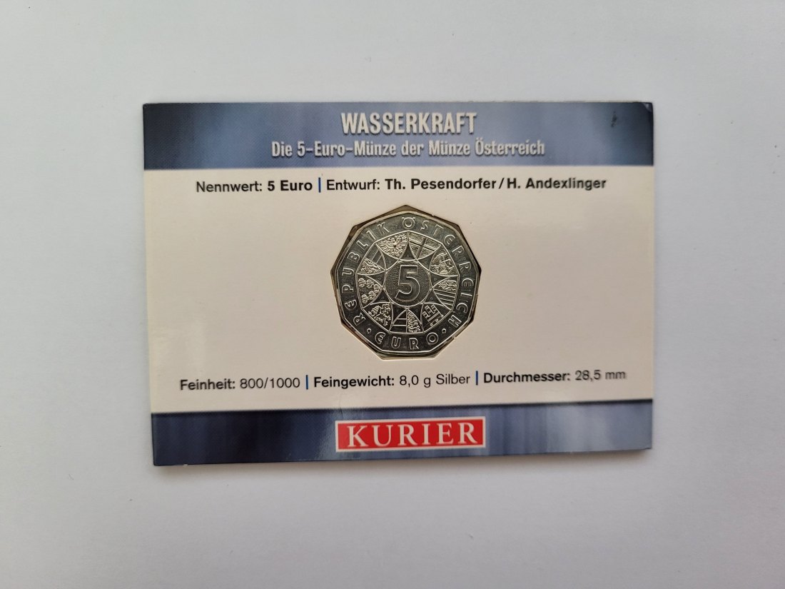  5 Euro 2003 Wasserkraft Österreich silber/8g fein Spittalgold9800 (4974/2   