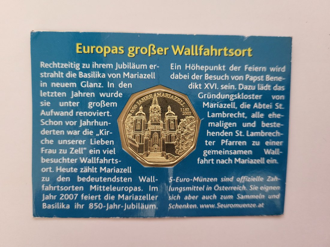  5 Euro 2007 Mariazell silber 8g fein Österreich Spittalgold9800 (04974/10)   