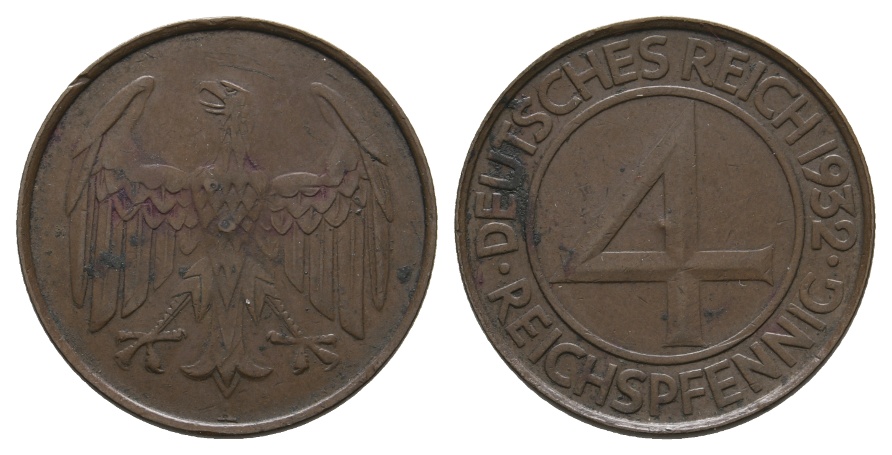  Deutsches Reich; Weimarer Republik; 4 Reichspfennig 1932   