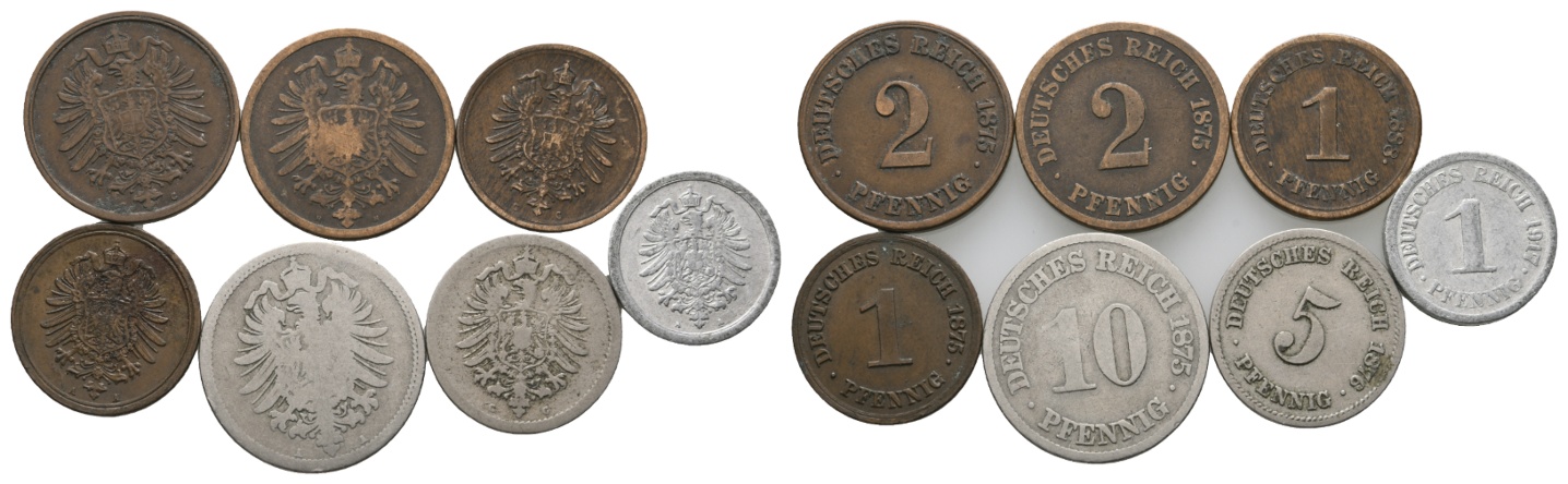  Deutsches Reich; Kaiserreich; Lot Kleinmünzen (7 Stück)   
