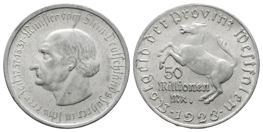  Provinz Westfalen; 50 Millionen Mark 1923, Aluminium   