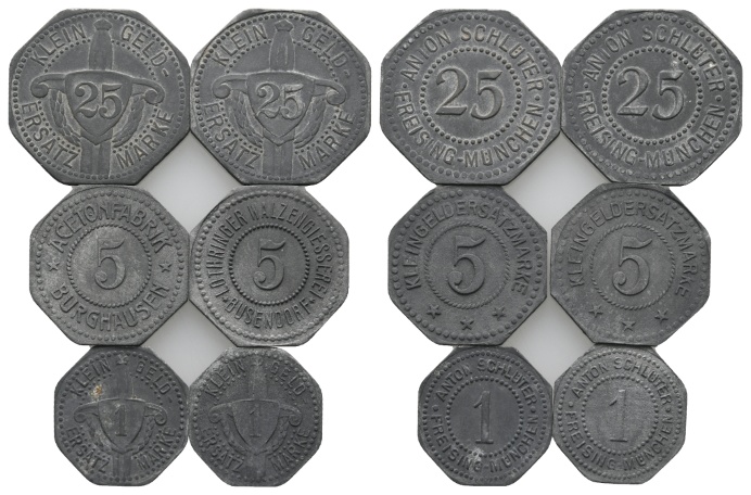  Marken/ Kleingeldersatz; Lot Kleinmünzen (6 Stück)   