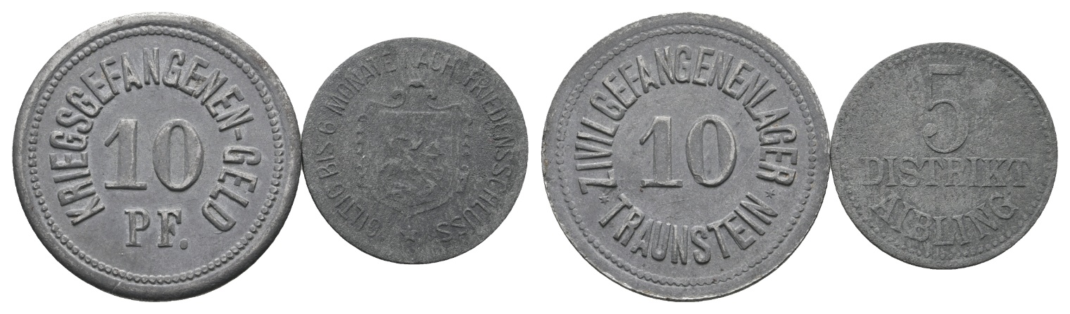  Kriegsgeld/ Notgeld; 2 Kleinmünzen   