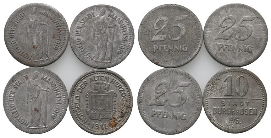  Notgeld; 4 Kleinmünzen   