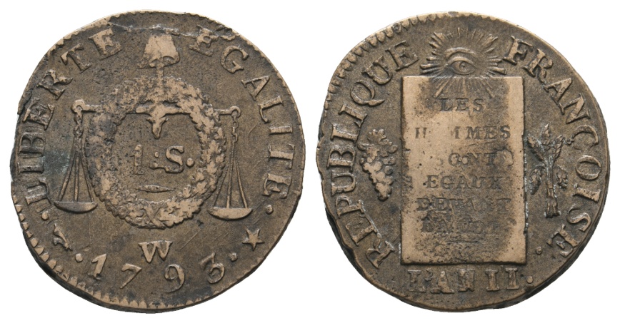  Ausland; Frankreich; Kleinmünze 1793   