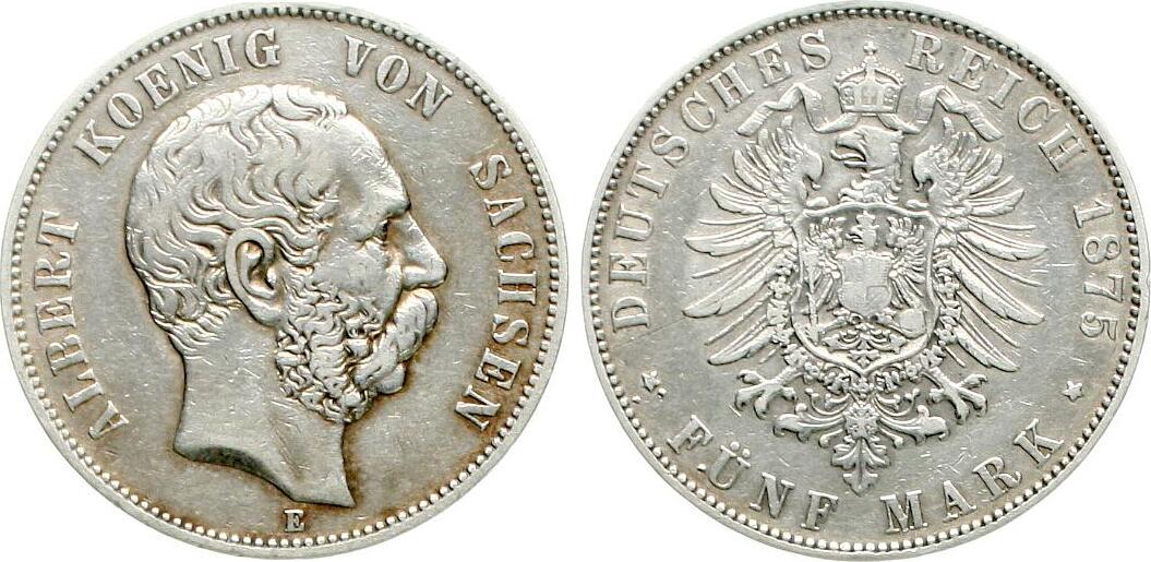  Sachsen: Albert 1873-1902, 5 Mark 1875, 1873-1902 ss, näheres unten!   