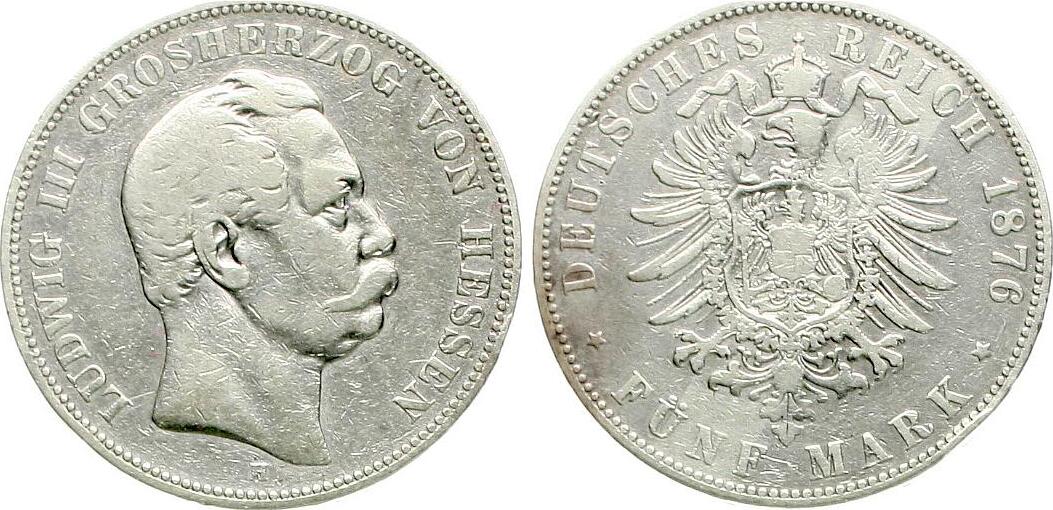 Hessen: Ludwig III., 1848-1877, 5 Mark 1876, näheres unten!   