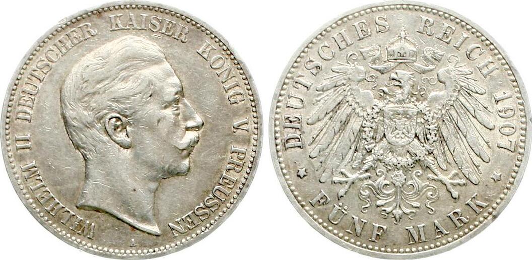  Preussen: Wilhelm II., 1888-1918, 5 Mark 1907   