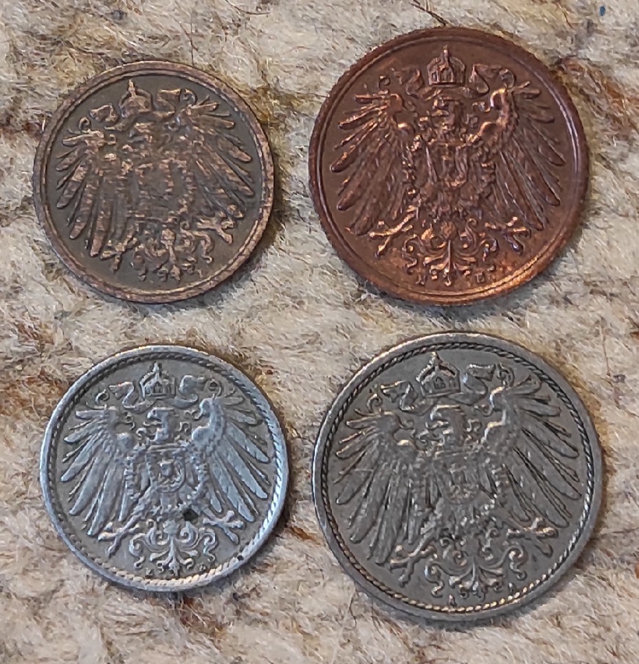  s024: Kaiserreich kleines Münzlot mit 4 verschiedenen Münzen   