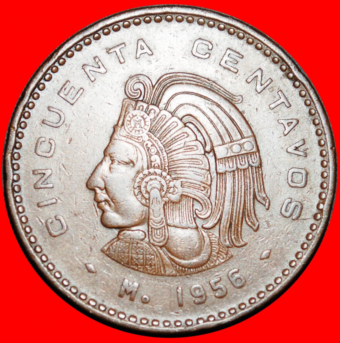 Ⰺ INDIAN HEAD (1955-1959): MEXICO ★ 50 CENTAVOS 1956! LOW START ★ NO RESERVE!