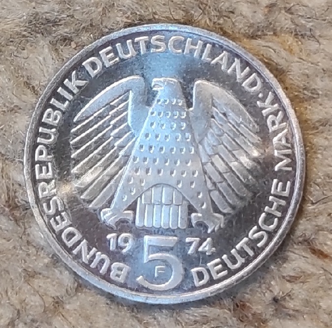  Deutschland 5 Mark 1974, SILBER, 25 Jahre Grundgesetz der Bundesrepublik Deutschland   