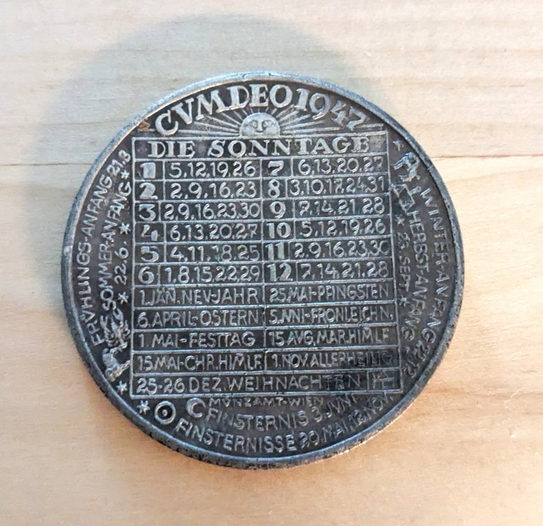  Kalendermedaille 1947, Österreich, Jahresregent Sonne, Münzamt Wien   