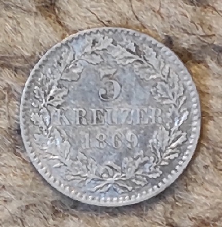  Baden 3 Kreuzer 1869, SILBER,   
