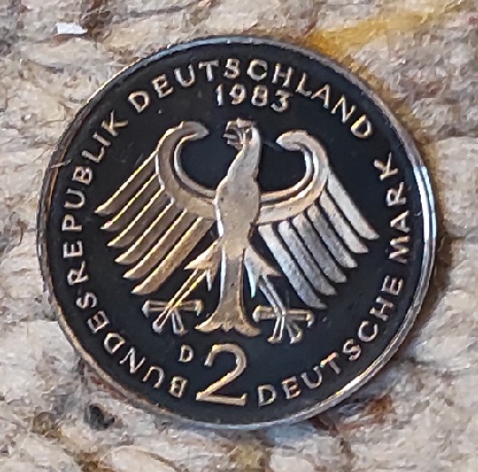  Deutschland 2 Mark 1983 D, VERGOLDET, Konrad Adenauer   