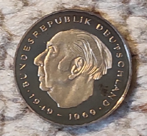  Deutschland 2 Mark 1983 J, VERGOLDET, Theodor Heuss   