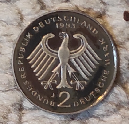  Deutschland 2 Mark 1983 J, VERGOLDET, Theodor Heuss   