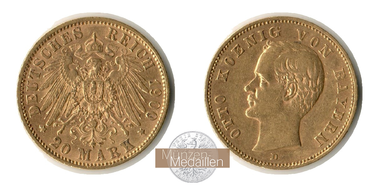 Deutsches Kaiserreich. Bayern, MM-Frankfurt  Feingold: 7,17g Otto 1886-1918. 20 Mark 1900 D 