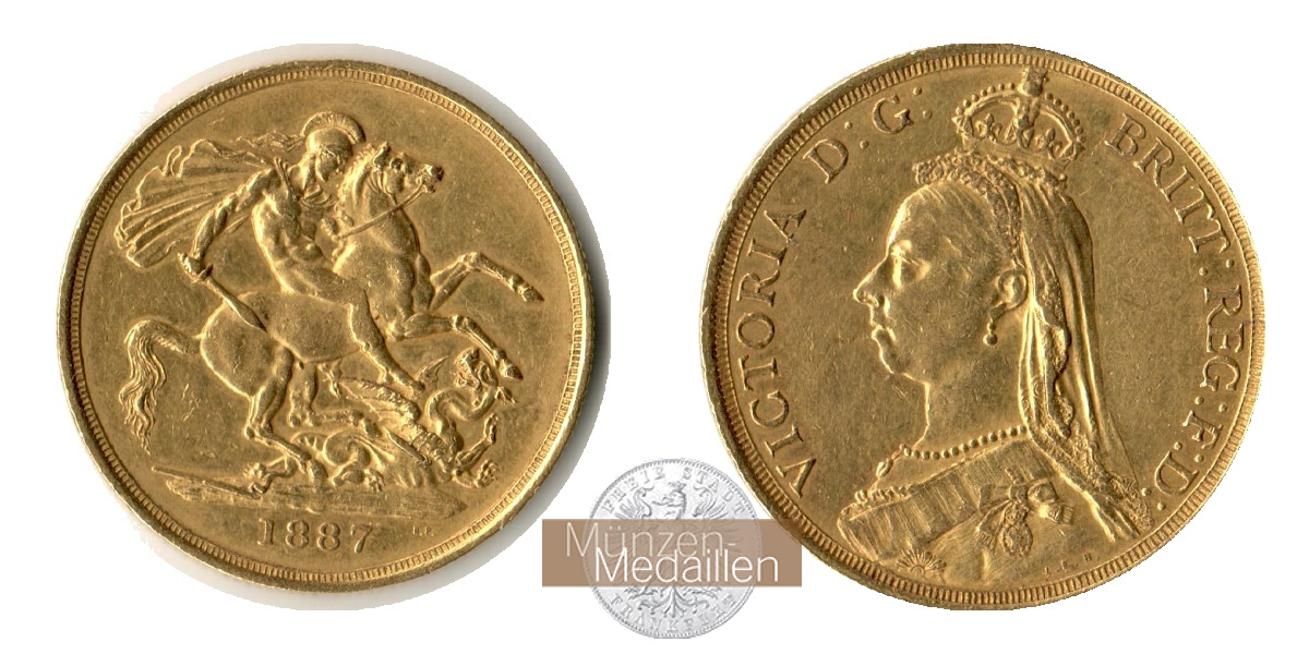 Grossbritannien MM-Frankfurt Feingewicht: 14,64g Gold 2 Sovereign 1887 Jubilee 