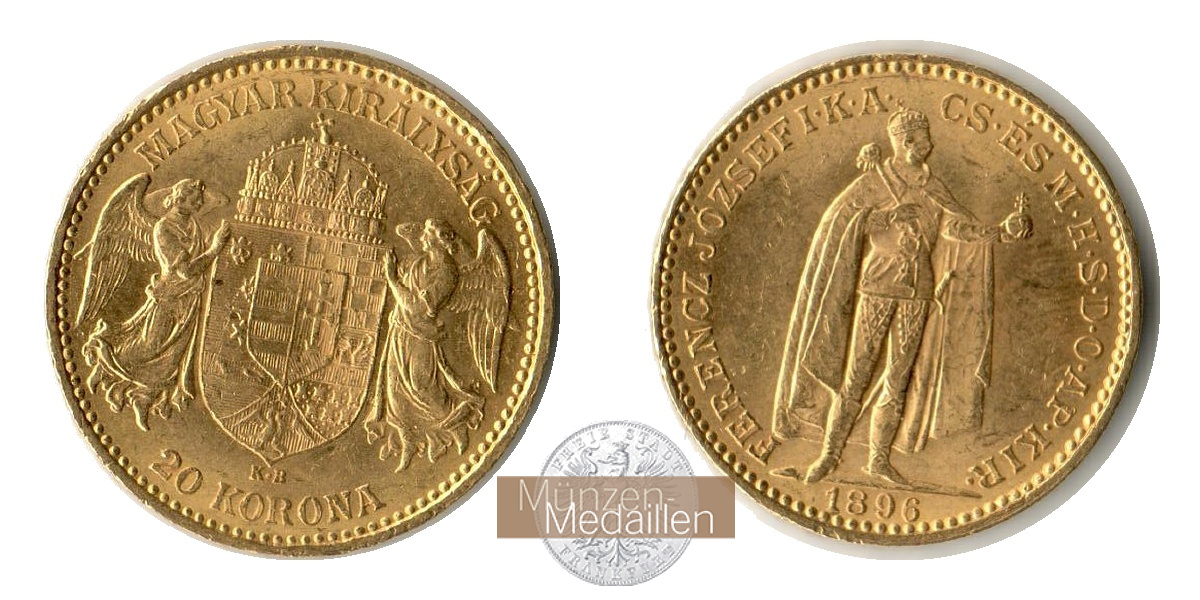 Ungarn MM-Frankfurt  Feingold: 6,10g 20 Kronen 1896 