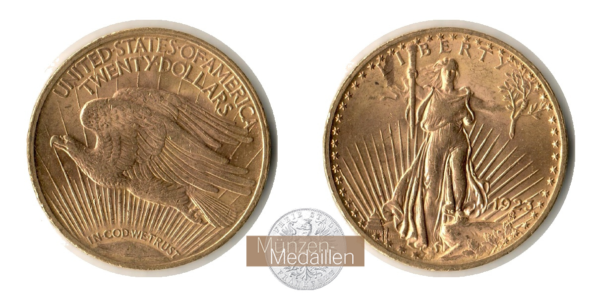  USA 20 Dollars 1923 St. Gaudens - Double Eagle, with motto.  MM-Frankfurt KM#131 Feingold: 30,1g   