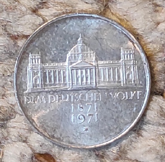  Deutschland 5 Mark 1971, SILBER, 100 Jahre Gründung des deutschen Reiches   