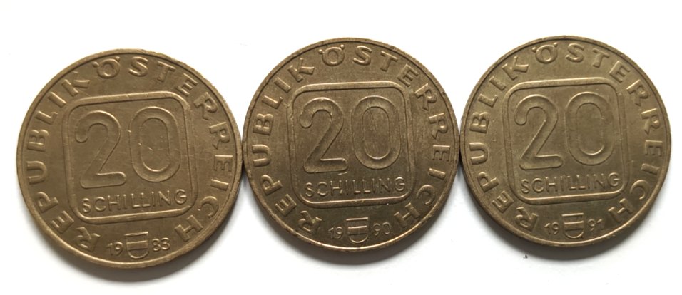  3 x 20 Schilling 1980 1990 1991   