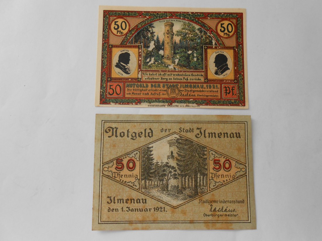  Notgeld(1) 2 Stück 50 Pfennig Stadt Ilmenau 1921   