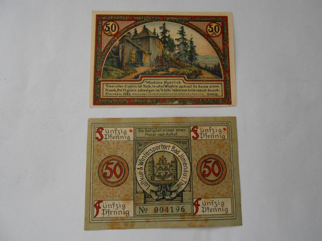  Notgeld(1) 2 Stück 50 Pfennig Stadt Ilmenau 1921   