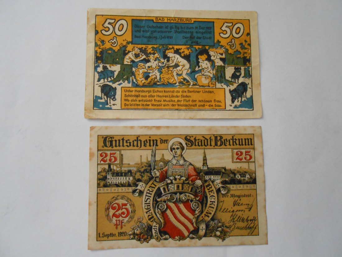  Notgeld(3)  25 Pfennig Stadt Berkum 1920 und  50 Pfennig Stadt Harzburg  1921   