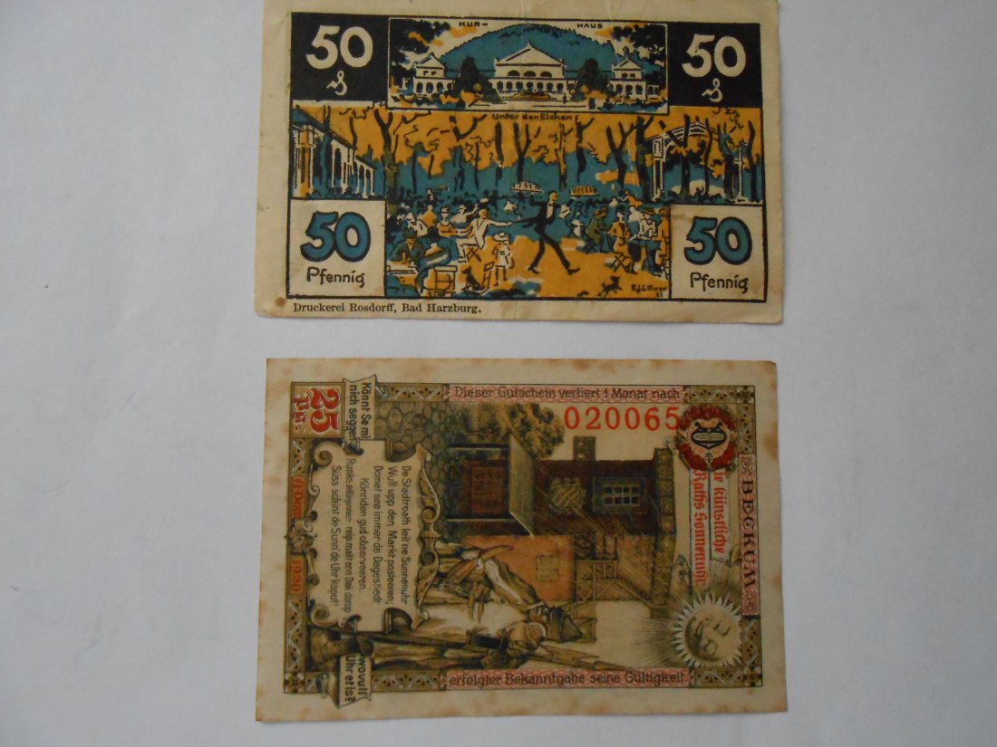  Notgeld(3)  25 Pfennig Stadt Berkum 1920 und  50 Pfennig Stadt Harzburg  1921   