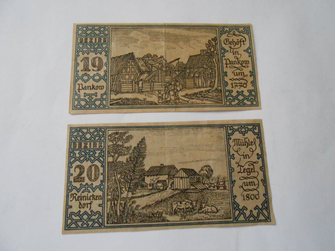  Notgeld(4) 2x 50 Pfennige Berlin 19. Bezirk Pankow 1921 und Berlin 20. Bezirk Reinickendorf 1921   