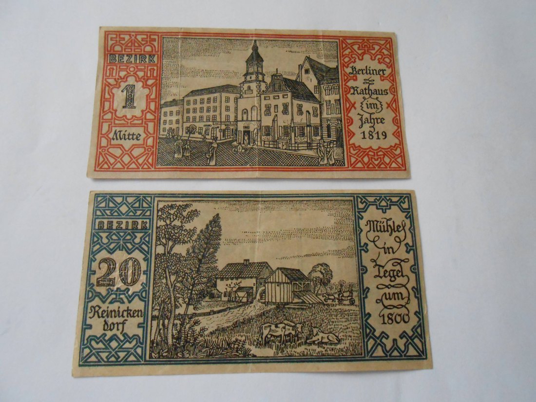  Notgeld(5) 2x 50 Pfennige Berlin 1. Bezirk Mitte 1921 und  Berlin 20. Bezirk Reinickendorf 1921   