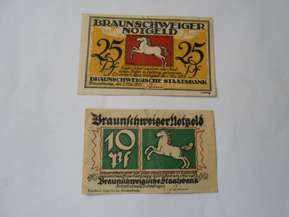  Notgeld(6) 25 Pfennig Braunschweig 1921 und  10 Pfennig Stadt Braunschweig 1921   