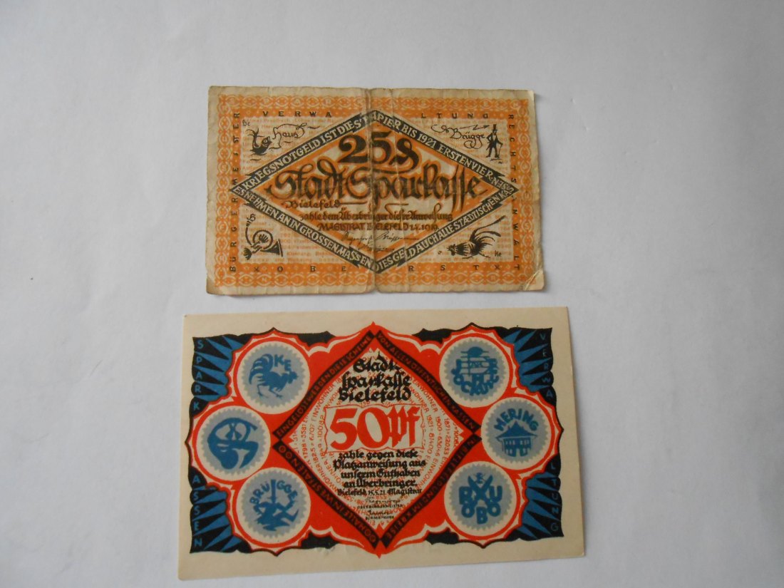  Notgeld(9)  25 Pfennig  Bielefeld 1919 und  50 Pfennig  Bielefeld 1921   