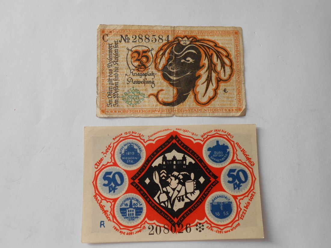  Notgeld(9)  25 Pfennig  Bielefeld 1919 und  50 Pfennig  Bielefeld 1921   