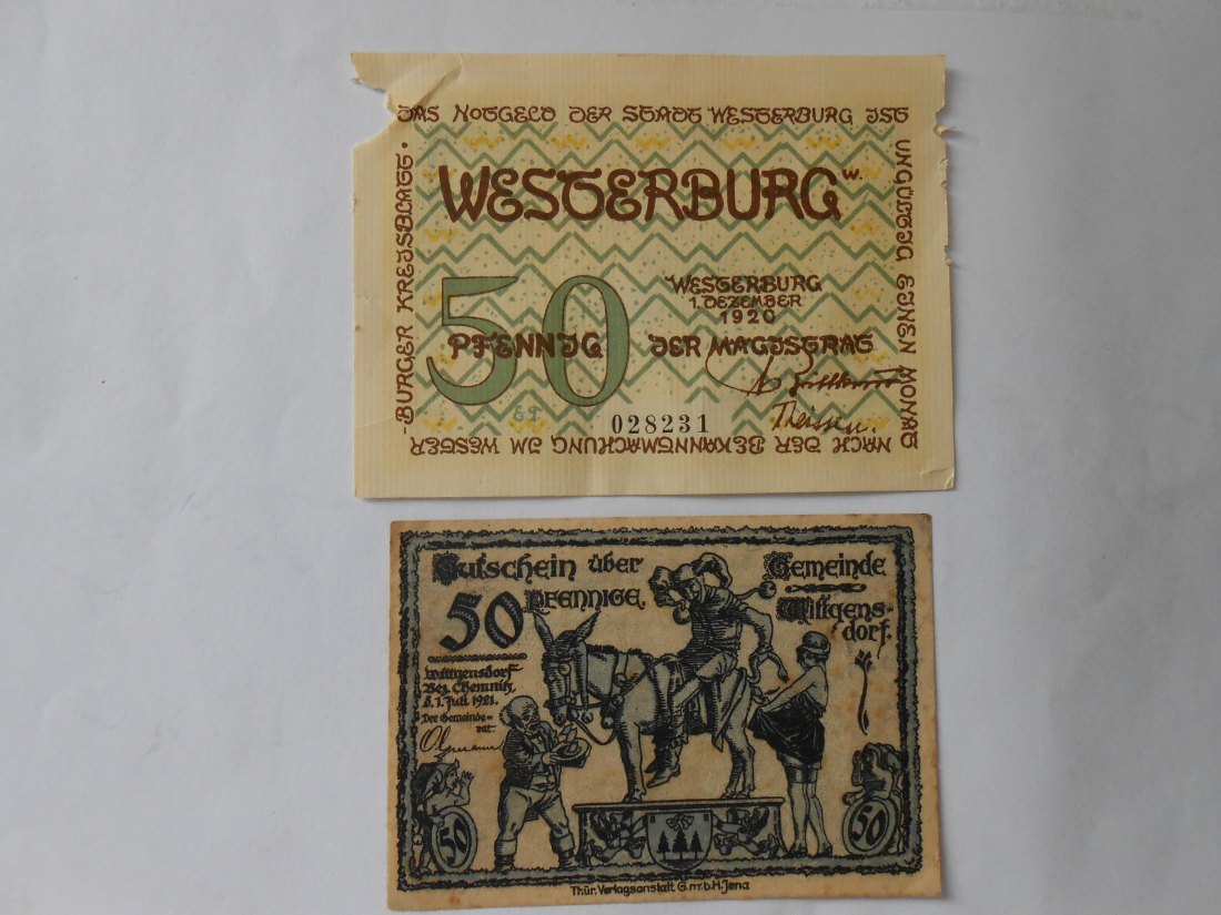  Notgeld(11)  50 Pfennig  Westerburg  1920 und  50 Pfennige Wittgensdorf  1921   