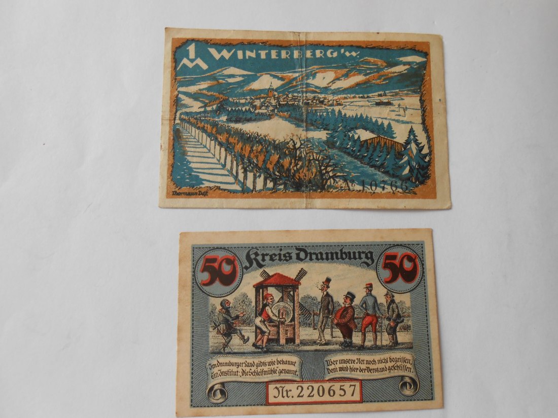  Notgeld(12) 1 Mark Winterberg Nr.10766 o.J. und 50 Pfennig Kreis Dramburg Nr.220657 1920   