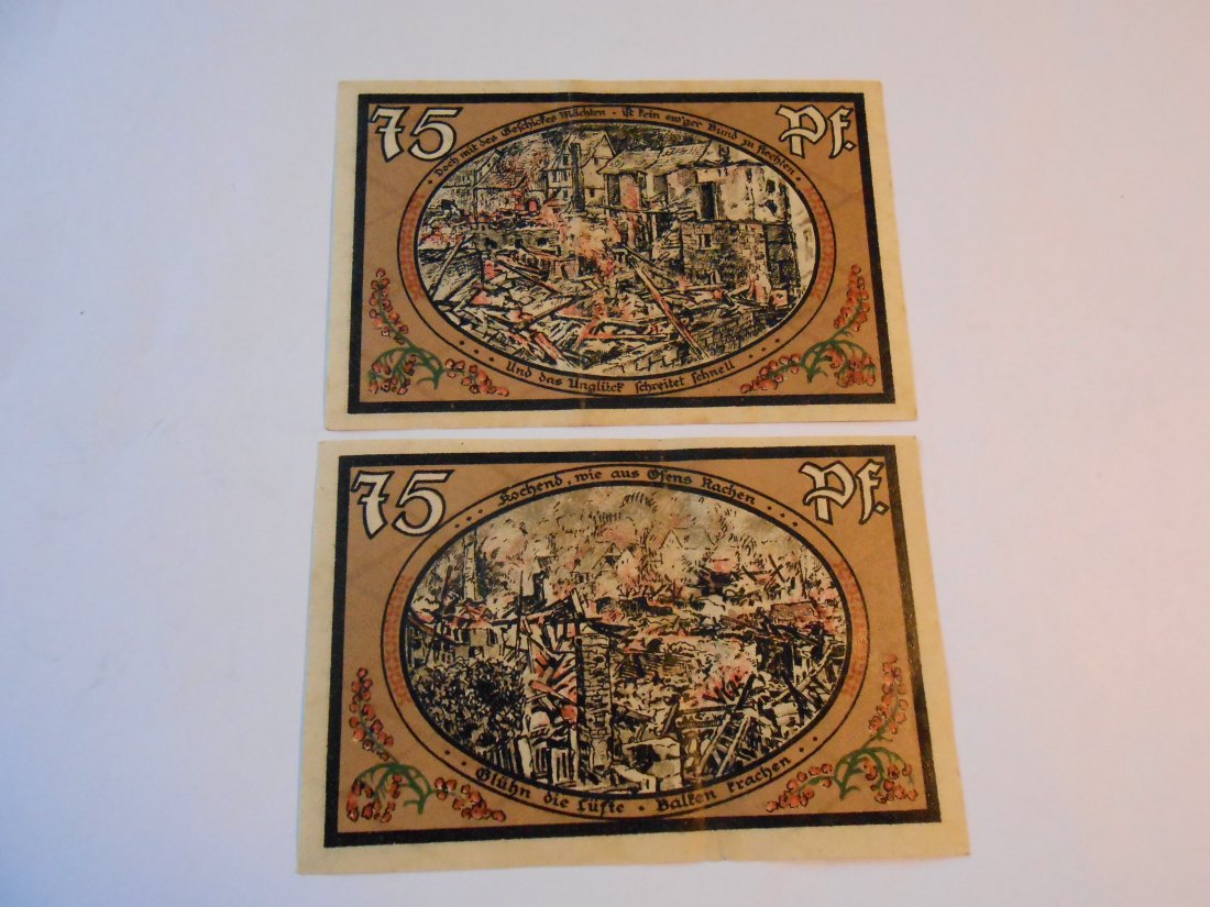  Notgeld(16)  2x 75 Pfennig Stadt Wasungen 1921   