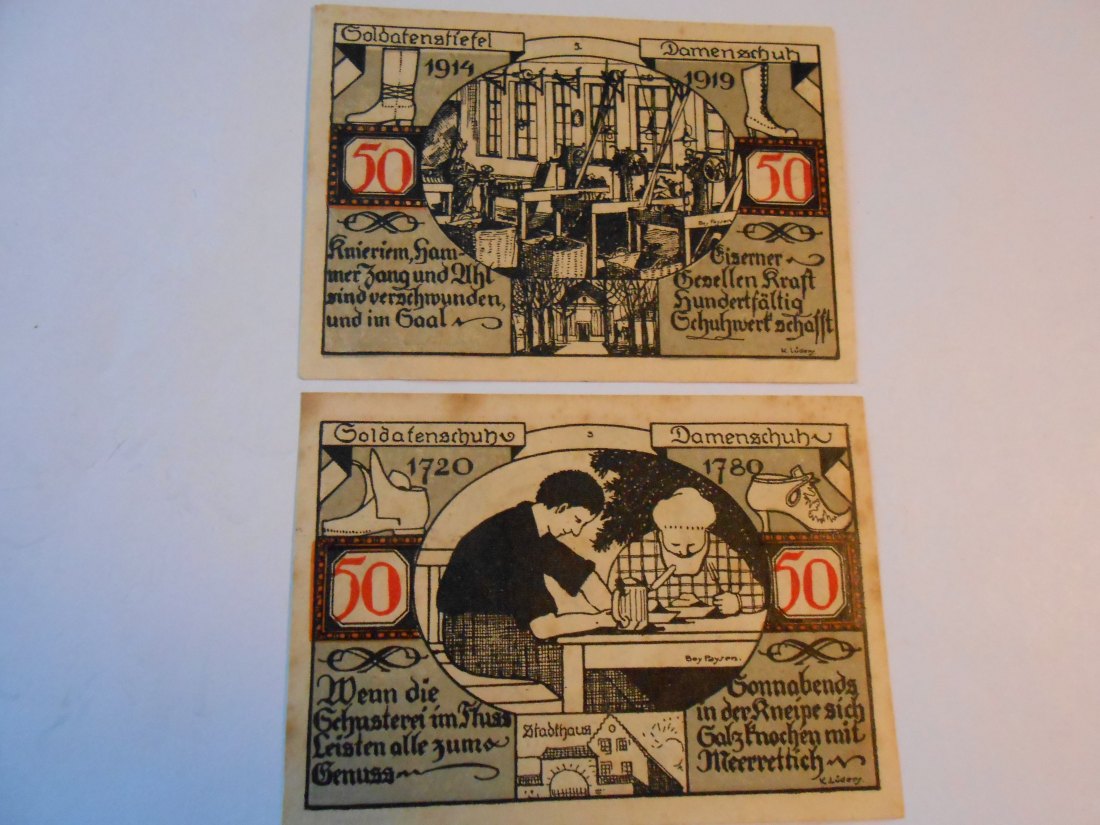  Notgeld(17) 2x 50 Pfennig Weissenfels a.d.Saale 1921 Rückseite 1914/1919 und 1720/1780   