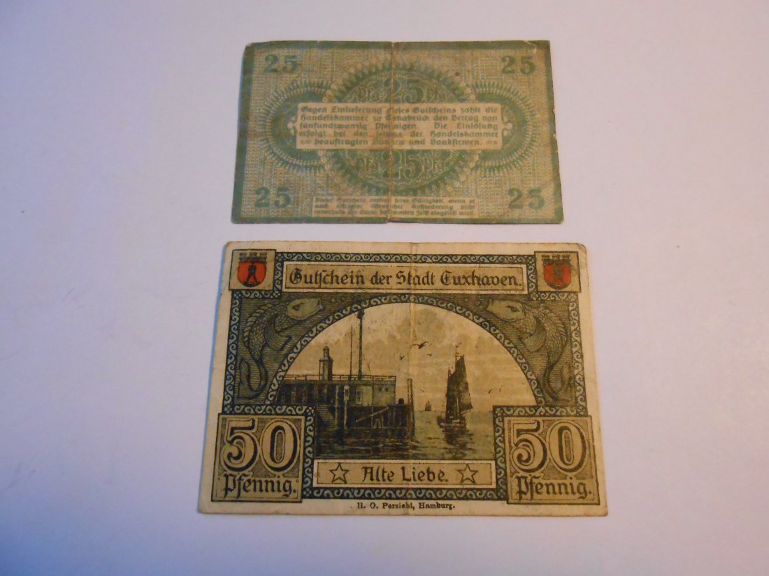  Notgeld(21)  50 Pfennig Cuxhaven  1919  und  25 Pfennig Stadt Osnabrück  1917   