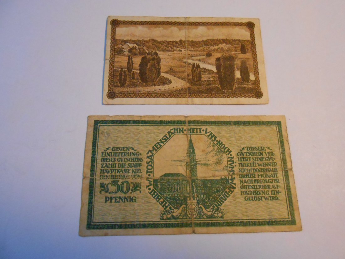  Notgeld(22)  50 Pfennig Kiel 1918 und  25 Pfennig Sparkasse des Kreises Fallingbostel 1919   