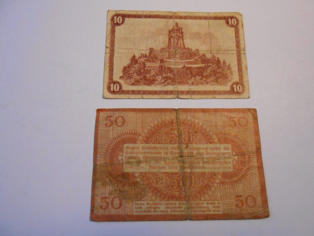  Notgeld(24)  10 Pfennige des Kreises Minden 1917  und  50 Pfennig  Osnabrück  1917   