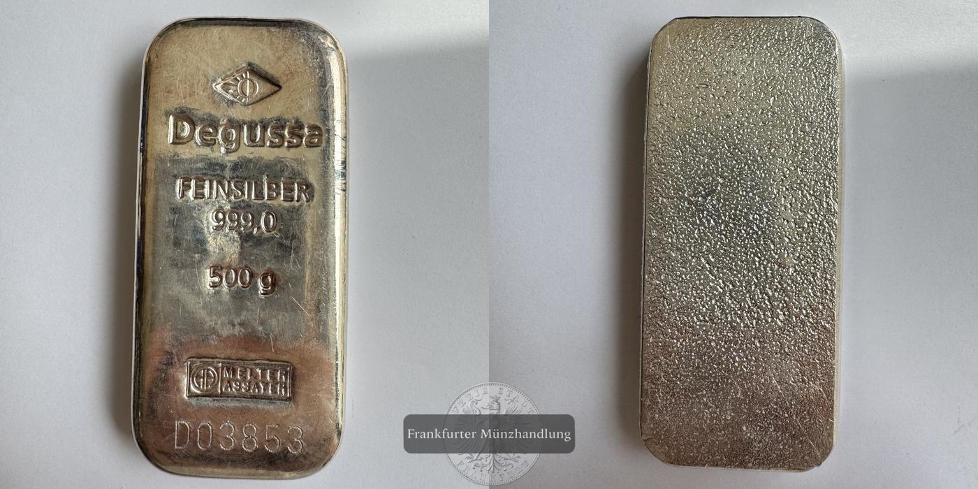  Deutschland 500g Silberbarren Degussa  FM-Frankfurt  Feinsilber: 500g   