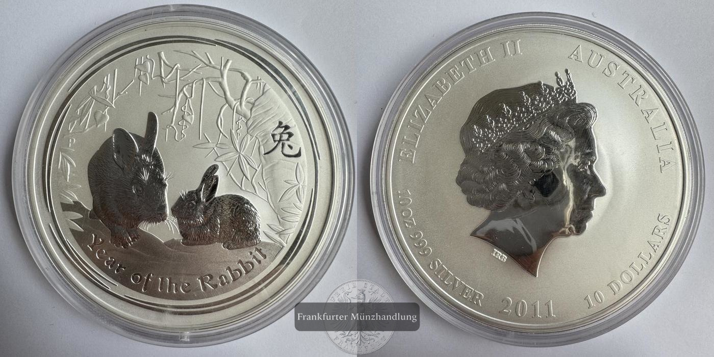  Australien  10 Dollar  Jahr des Hasens/Rabbit 2011 FM-Frankfurt KM#1478 Feinsilber: 311g   