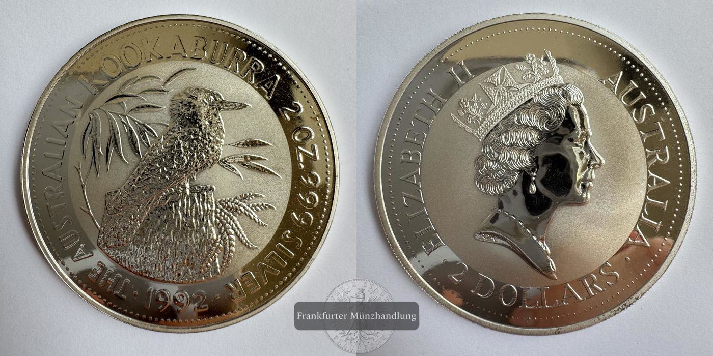  Australien 2 Dollar 1992 Kookaburra FM-Frankfurt KM#179 Feinsilber: 62,2g   