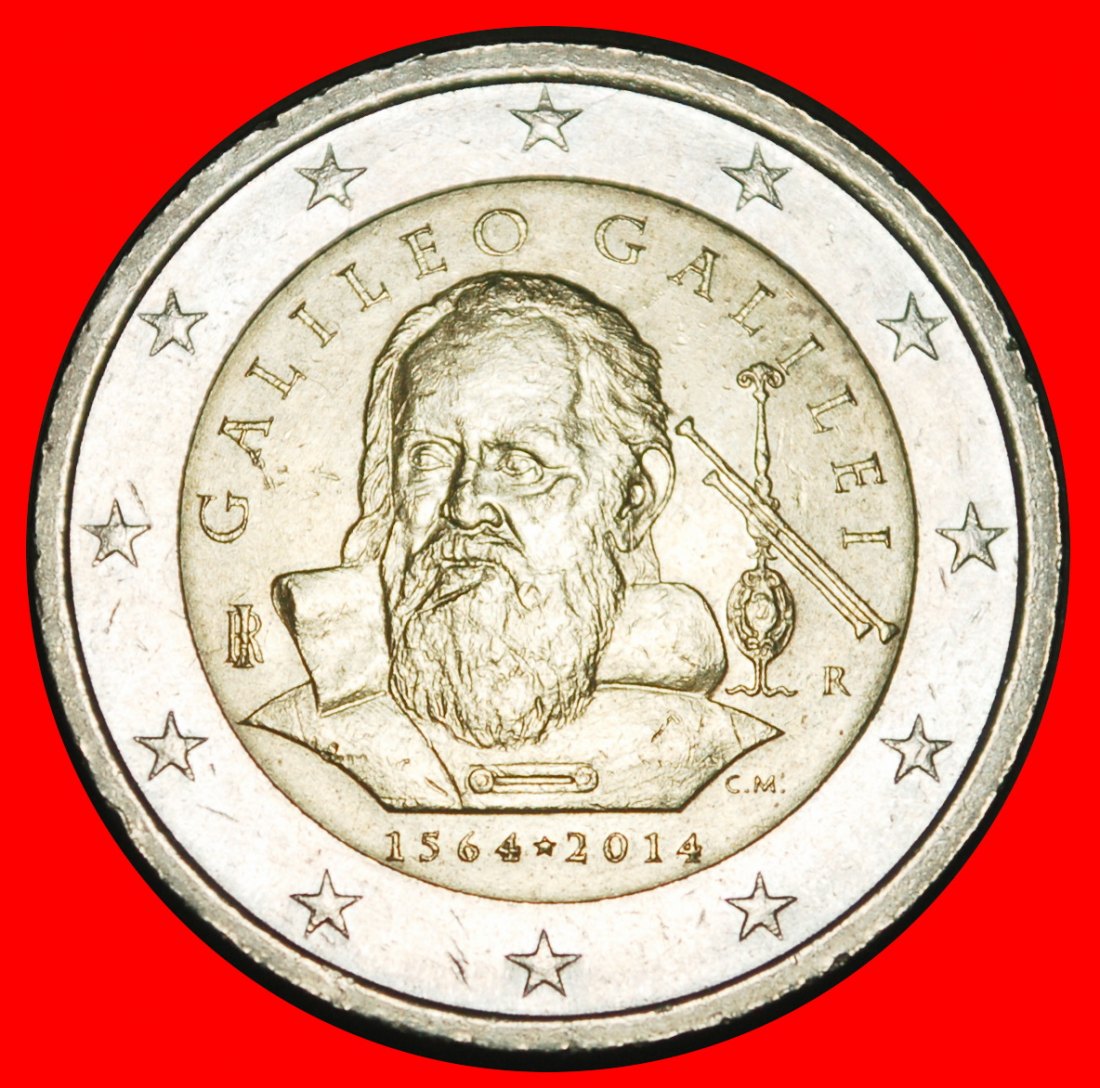  Ⰺ GALILEI 1564-1642:ITALY★2 EUROS 2014R NON-PHALLIC TYPE 2008-2025 DIES I r1★LOW START ★ NO RESERVE!   