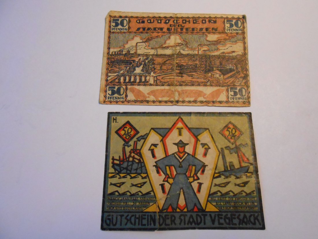  Notgeld(28) 50 Pfennig Stadt Uetersen-Holstein o.J. und  50 Pfennig  Stadt Vegesack 1921   